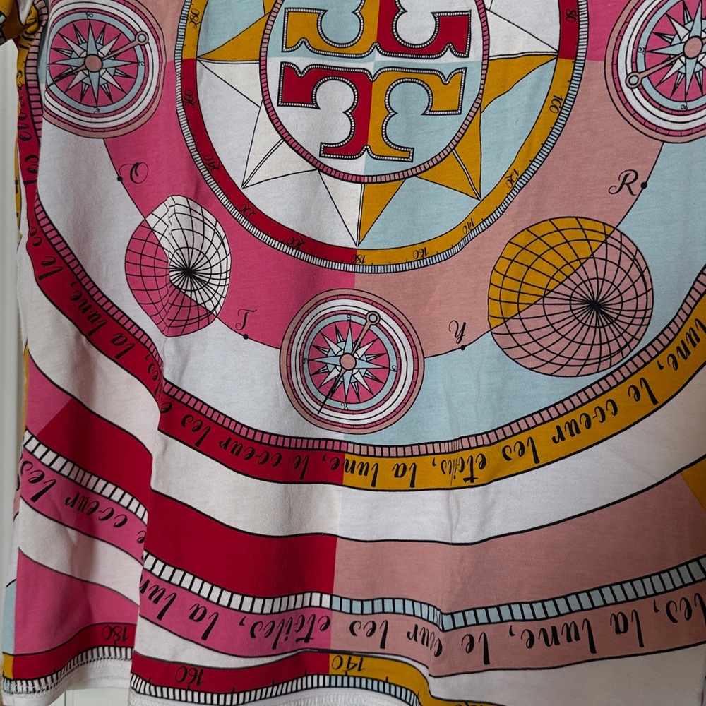 Tory Burch Compass Print T Shirt S Pinks Red 100 % cotton vguc - Picture 12 of 12